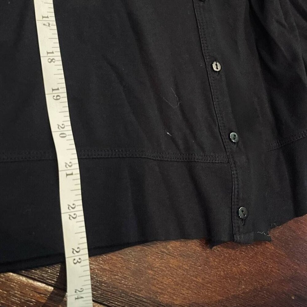 Elle Black Lightweight Button-Up Cardigan W/ Chiffon Trim 3/4 Sleeves Womens Siz - Picture 9 of 12